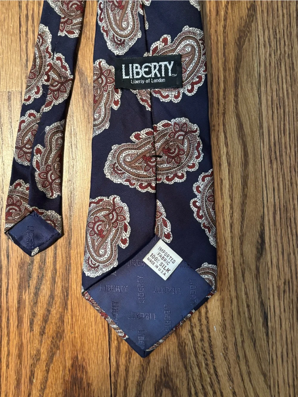 Vintage Liberty of London 100% Silk Paisley Tie – Navy Blue, Maroon & Tan